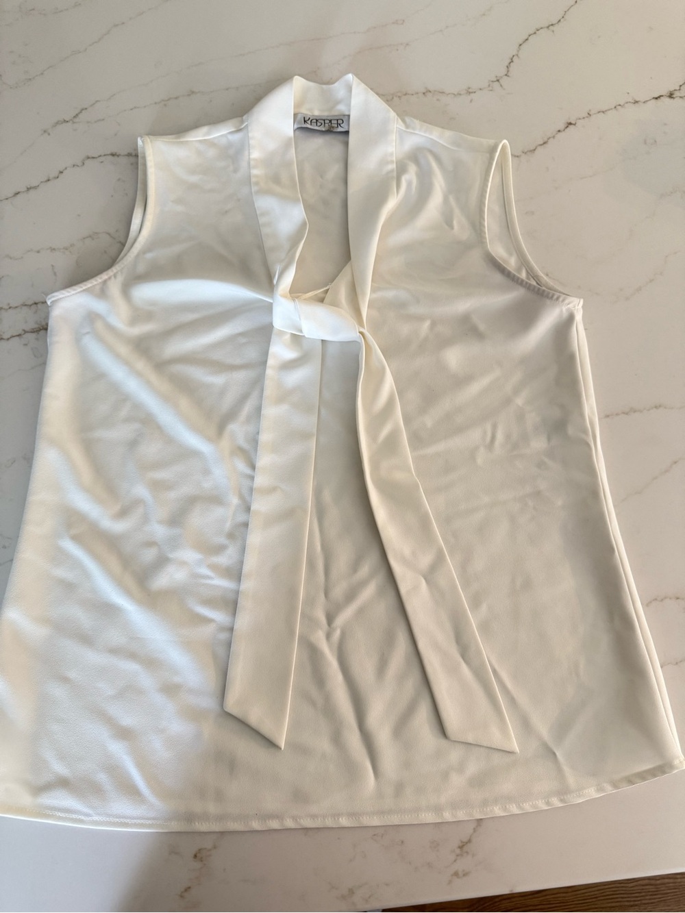 Kasper Cream Sleeveless Tie-Neck Blouse